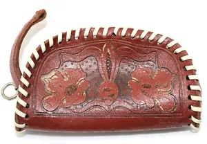 VTG Coin Purse Stamped Faux Leather Zip Closure Brown Wrist Strap 4" MCM - Picture 1 of 5