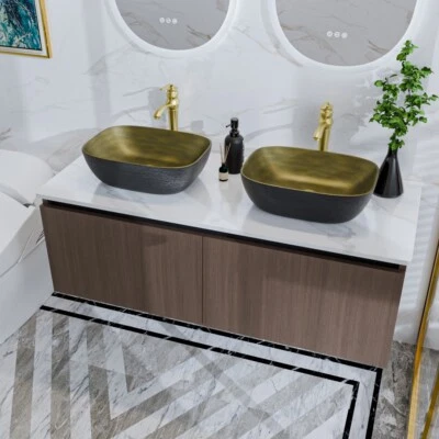 Badmöbel Unterschrank Set Schwebender Waschtisch mit waschbecken Wasserhahn DE - Bild 1 von 4