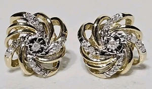 10K Gold Diamond Love Knot Swirl Stud Earrings Macy's  - Picture 1 of 20
