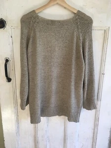 Bib Knit Blouse Top Oversized Plus Size M Womens Loose Beige Vintage Knitted - Picture 1 of 12