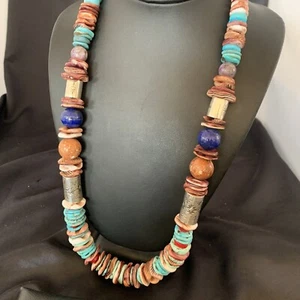 Turquoise Spiny Oyster Coral Lapis Navajo Sterling Silver Necklace 24" 11869 - Imagen 1 de 12