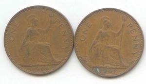 UK 1966 1967 Bronze Pennies (97% Copper) Penny Great Britain EXACT SET - Picture 1 of 2