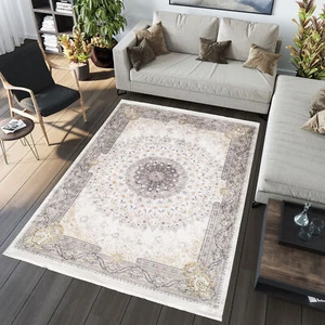 Alfombra clásica salón flecos borde roseta lavable antideslizante - Imagen 1 de 13