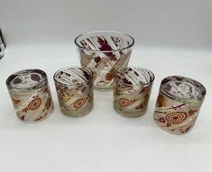 VTG Culver Gold Red Chrysanthemum Rocks Glasses Set of 4 With Ice Bucket Barware - Picture 1 of 19