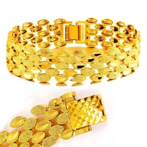 24k Gold Filled Over Brass Womens Wide Chain Bracelet Small 6" 6.5" 7" 7.5" D804 - Picture 1 of 7