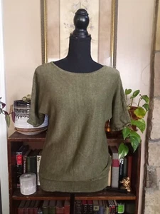 Talbots Petites Women's MP. Short Sleeve Knit Sweater, 100% Linen, Olive - Picture 1 of 7