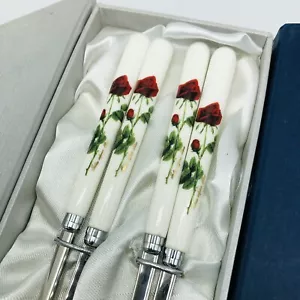 Vtg Baosteel Porcelain Rose Flower Chopsticks 2 Sets Rosa Indica Vulgaris Roses - Picture 1 of 6