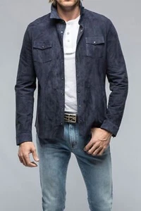 New Men's Sheepskin Suede 100% Leather Jacket Biker Blue Party wear Coat - Picture 1 of 5