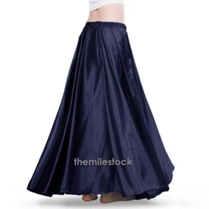 TMS Navy Satin Full Circle Skirt Belly Dance Tribal Jupe Rock Flamenco Long - Picture 1 of 1
