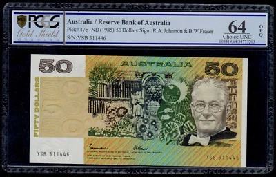 AUSTRALIA  50 DOLLARS ( 1985 ) PICK # 47e PCGS 64 CHOICE UNC OPQ.  - Image 1 of 2