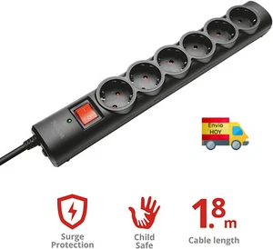 REGLETA 6 ENCHUFES TRUST INTERRUPTOR PROTECCION SOBRECARGA PROTECCION ENVIO HOY - Imagen 1 de 4