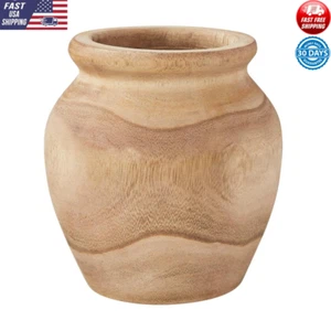 Natural Wood Vase Hand-Lathed Rustic Decorative Accents Home Decor 7 Inch New - Picture 1 of 6