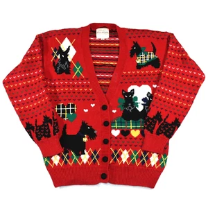 Vintage Susan Bristol Cardigan Sweater Medium Red Scottie Dogs Christmas Charms - Picture 1 of 22