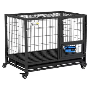 PawHut 36" Heavy Duty Dog Crate on Wheels w/ Bowl Holder, Removable Tray - Picture 1 of 11