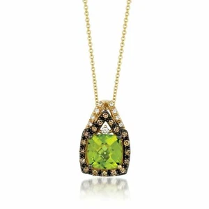 LeVian 14K Yellow Gold Peridot Chocolate Diamond 2.35 cts 18" Pendant Necklace - Picture 1 of 3
