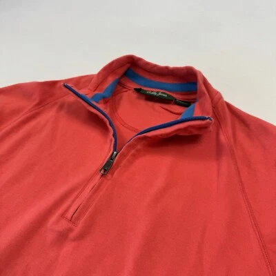 Camisa de golfe Bobby Jones masculina manga longa algodão vermelho laranja extragrande 1/4 zíper - Imagem 1 de 4