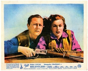 RELENTLESS ORIGINAL LOBBY CARD 1948 ROBERT YOUNG MARGUERITE CHAPMAN RIFLE