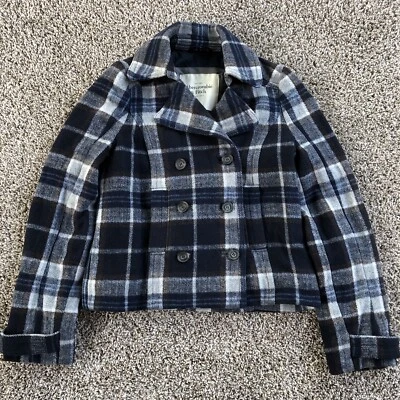 Abrigo corto Abercrombie & Fitch mezcla de lana para mujer M chaqueta blazer a cuadros 6 botones Foto 1 de 4