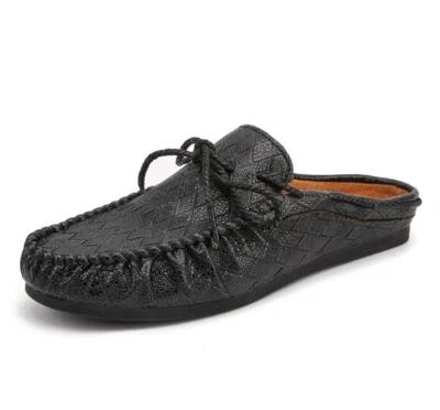 Mens Driving Loafers Casual Slip On Flat Moccasins Mules woven pattern Slippers - Image 1 of 4