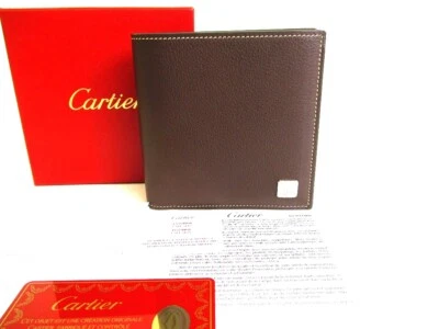 Auténtica Cartera Cartier C de Cartier Cuero Marrón Oscuro Doble Plegable #9253 Foto 1 de 4