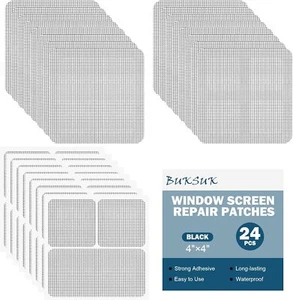 24 Sheets Window Screen Repair Kit, 4 Sizes Black-24Pcs(4"x 4") - Photo 1/6