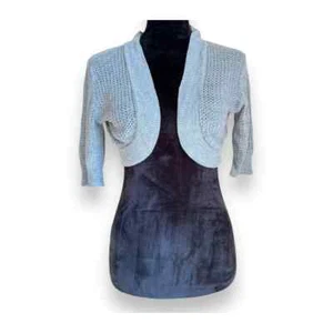 Y2K Gray Knit Cropped Open Cardigan - Picture 1 of 3