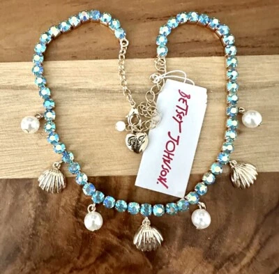 Collar Tenis Betsey Johnson Control de Crucero Cristal Azul Dijes Concha Marina Nuevo con Etiquetas Foto 1 de 4