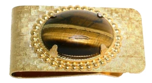 Golden Tiger Eye 25x18 Oval Gold Color Money Clip 1 4/5 x 1 Inch PMC15/51824 - Picture 1 of 2