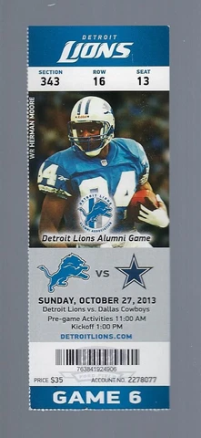 CALVIN JOHNSON 329 YARDS RECEIVING - 2013 NFL COWBOYS @ LIONS TICKET STUB Cover