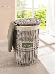 Wäsche Korb "Home" aus Weide grau, mit Deckel, Landhaus Stil, Tonne Box Sammler - Bild 1 von 4