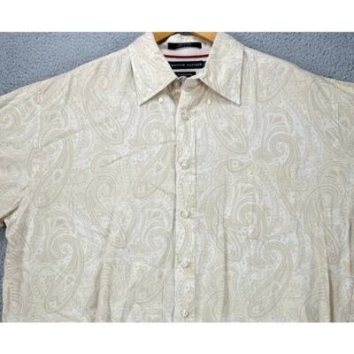 Camisa Tommy Hilfiger Adulto XL Beige Cachemira Mezcla de Lino Bolsillo Abotonado Para Hombres Foto 1 de 4