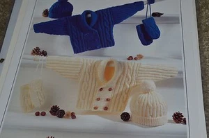 Peter Pan Knitting Pattern P726 Aran Baby Jacket Hat Mitts 18-26 - Picture 1 of 1