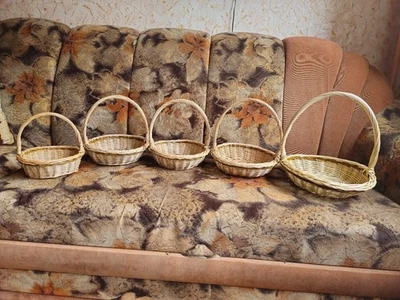 Shallow Wicker Basket with Handle – Handmade Round Foraging Flower or Easter Bas - Image 1 of 4