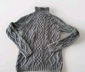 Vintage Tommy Hilfiger Chunky Cable Knit Sweater Ribbed Y2k Gray Turtleneck S - Picture 1 of 7