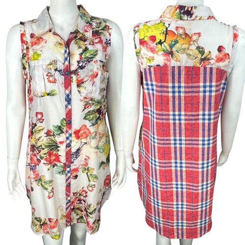 VETEMENTS Cyrena Mini Camicia Abito Taglia Media Mista Media Stampa Floreale Plaid Senza Maniche