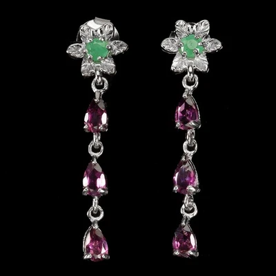 Pendientes de plata esterlina Black Friday pera rodolita 4x3 mm joyería esmeralda Foto 1 de 4