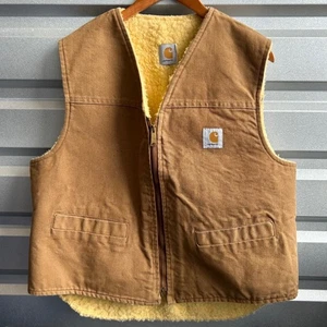 Carhartt 70s Vest Mens Workwear Sherpa Lined Chore Utility Sleeveless Jacket - Picture 1 of 9