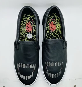 Zapatos de cuero Vans clásicos sin cordones con colmillos para hombre 11 negros verdaderos - Imagen 1 de 8