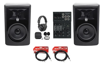 2 monitores de estudio JBL 306P MkII 6" + interfaz USB mezclador de 4 canales con ecualizador + auriculares Foto 1 de 4