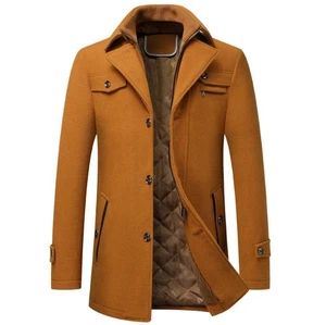 New middle-aged Men wool coat outerwear thick cashmere jacket fashion overcoat - Picture 1 of 15