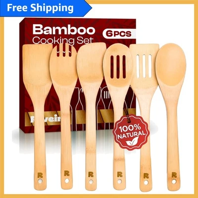 Versátil juego de cucharas de madera de bambú - 6 piezas esenciales de cocina para cada cocina Foto 1 de 4