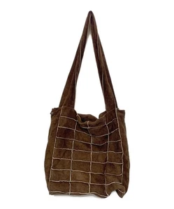 CHANEL Suede Grid Stitch Shoulder Tote Bag Brown Vintage France Used - Picture 1 of 9