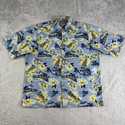 Camisa Hawaiana Reyn Spooner De Colección Para Hombre Mediana Azul Amarillo Aloha Floral Playa Foto 1 de 4