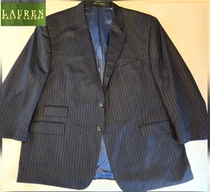 Ralph Lauren 54R Flannel Blazer Men Sport Coat Navy Blue Jacket w Ticket Pocket - Picture 1 of 18