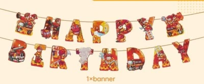 Happy Birthday Banner, Fire truck, Fire fighter, Fire Engine - Image 1 of 3