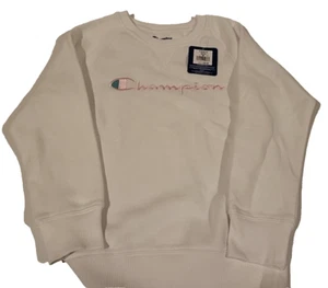 Champion Girls' white Fleece Crewneck Sweatshirt (pink logo) 7352CG NWT - Picture 1 of 2