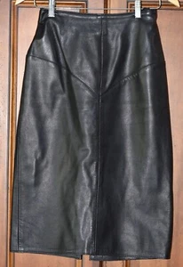 Vintage 80s Bullocks Emphasis Couture Pencil Black Leather Skirt Size 4 - Picture 1 of 7