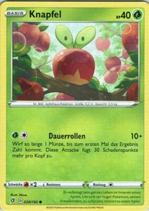   Pokemon Tarjeta SWSH02 Clash der Rebellen Nº 20/192 Knapfel Alemán - Imagen 1 de 1