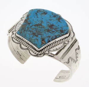 Natural Candelaria Turquoise Bracelet By Navajo Artist Joe Piaso, Jr. - Picture 1 of 5