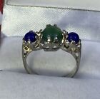 Sterling Silver 925 Lapis Lazuli Green Agate Cabachon Trilogy Trio Ring J 1/2
